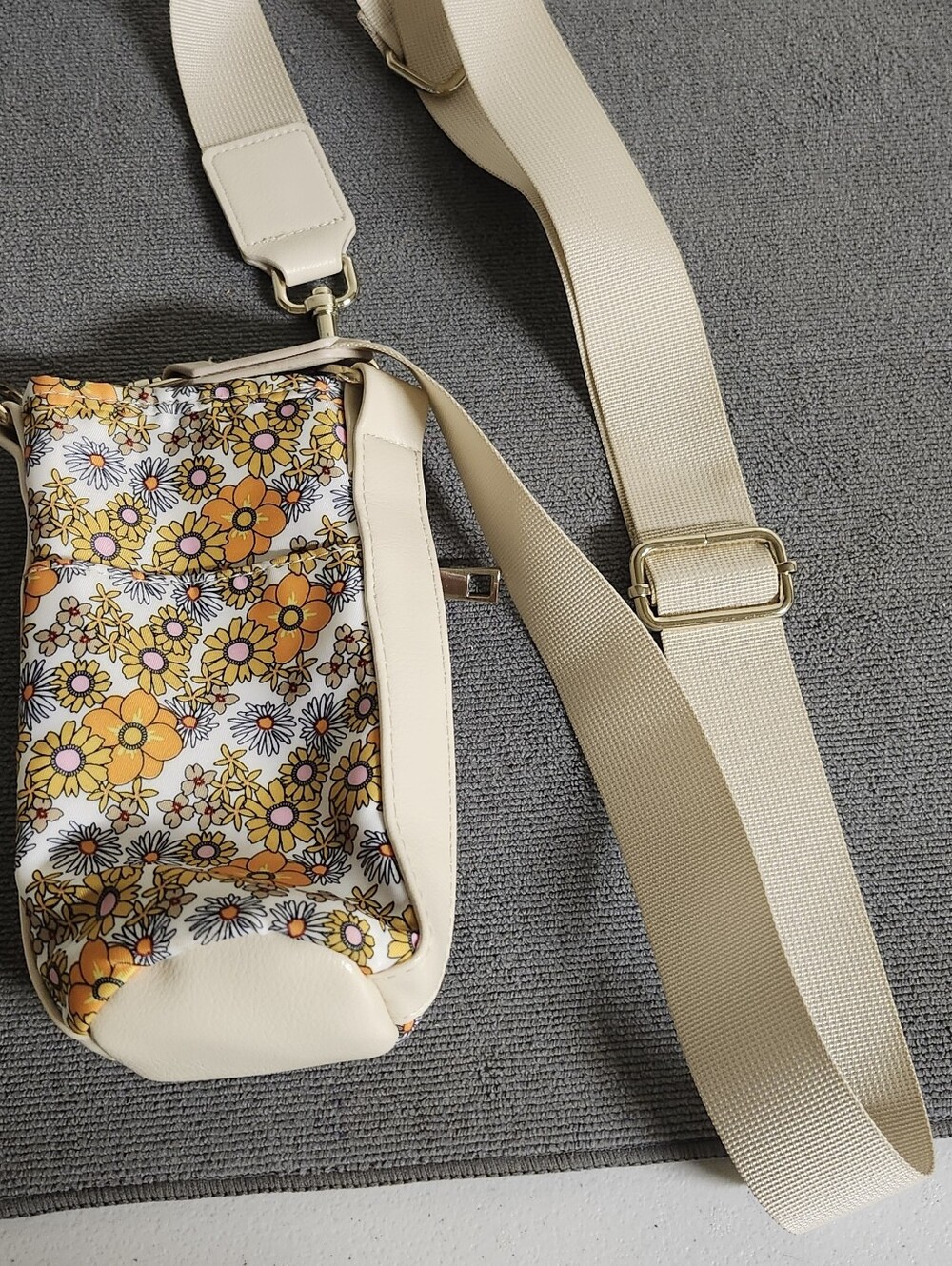 Cream Floral Crossbody Bag with Adjustable Strap